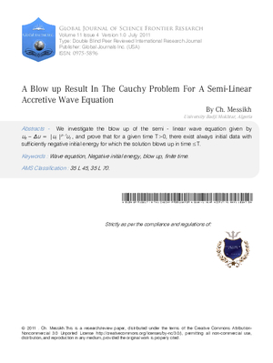 A blow up result in the Cauchy problem for a semi-linear accretive wave equation