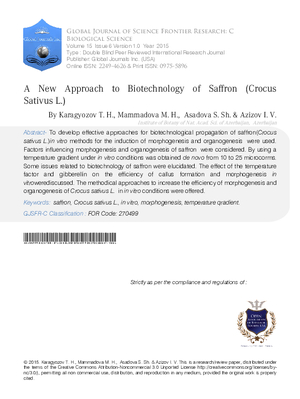 A New Approach to Biotechnology of Saffron (Crocus Sativus L.)
