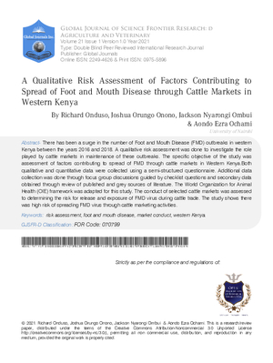 A Qualitative Risk Assessment of Factors Contributing to Spread of Foot and Mouth Disease through Cattle Markets in Western Kenya