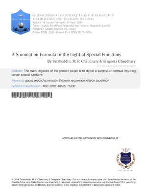A Summation Formula in the Light of Special Functions
