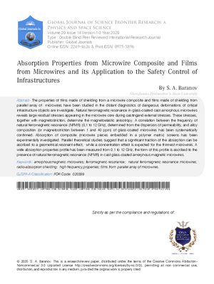 Absorption Properties from Microwire Composite and Films from Microwires and its Application to the Safety Control of  Infrastructures