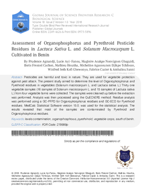 Assessment of Organophosphorus and Pyrethroid Pesticide Residues in Lactuca sativa L. and Solanum macrocarpum L. Cultivated in Benin