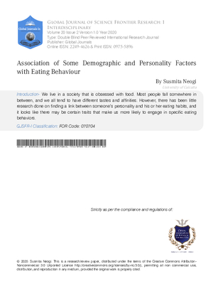 Association of Some Demographic and Personality Factors With Eating Behaviour