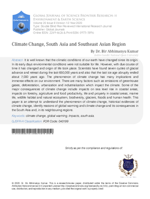 Climate Change, South Asia and Southeast Asian Region