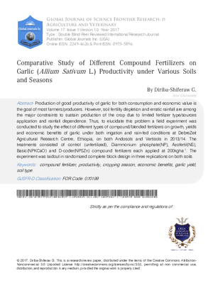 Comparative Study of Different Compound Fertilizers on Garlic (Allium sativum L.) Productivity under Various Soils and Seasons
