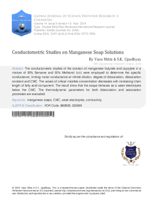 Conductometric Studies on Manganese Soap Solutions