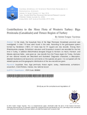 Contributions to the Moss Flora of Western Turkey: Biga Peninsula (Canakkale) and Thrace Region of Turkey