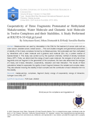 Cooperativity of Three Fragments : Protonated or Methylated Makaluvamine, Water Molecule and Glutamic Acid Molecule in Twelve Complexes and their Stabilities. A Study Performed at B3LYP/6-31+G(D,P) Level