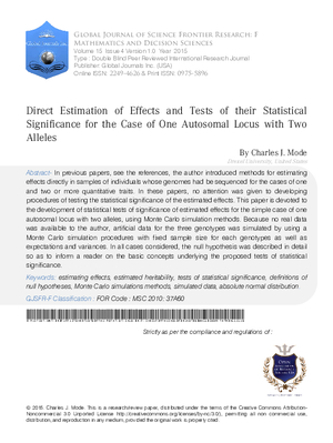 Direct Estimation of Effects and Tests of Their Statistical Significance for the Case of One Autosomal Locus with Two Alleles