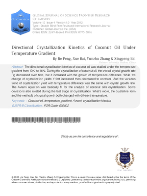 Directional Crystallization Kinetics of Coconut Oil under Temperature Gradient