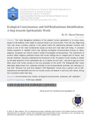 Ecological Consciousness and Self-Realization-- an Identification: A Step towards Spiritualistic World