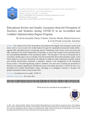 Educational Service and Quality Assurance from the Perception of Teachers and Students during COVID-19 in an Accredited and Certified Administration Degree Program