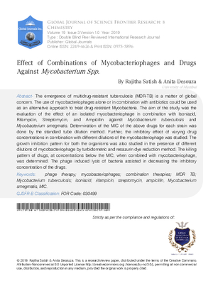 Effect of Combinations of Mycobacteriophages and Drugs against Mycobacterium Spp.