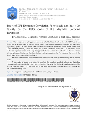 Effect of DFT Exchange Correlation Functionals and basis set Quality on the Calculations of  the Magnetic Coupling Parameter J