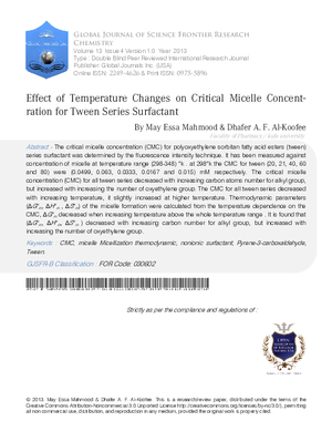 Effect of Temperature Changes on Critical Micelle Concentration for Tween Series surfactant