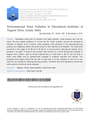 Environmental Noise Pollution in Educational Institutes of Nagaon Town, Assam, India