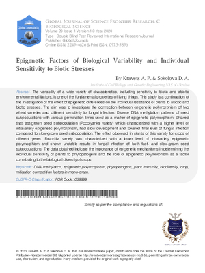 Epigenetic Factors of Biological Variability and Individual Sensitivity to Biotic Stresses