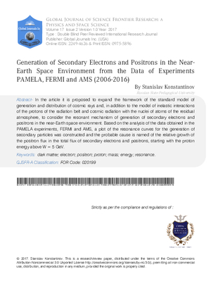 Generation of Secondary Electrons and Positrons in the Near-Earth Space Environment from the Data of Experiments PAMELA, FERMI and AMS (2006-2016)
