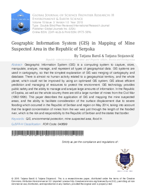 Geographic Information System (GIS) In Mapping of Mine Suspected Area in the Republic of Serpska
