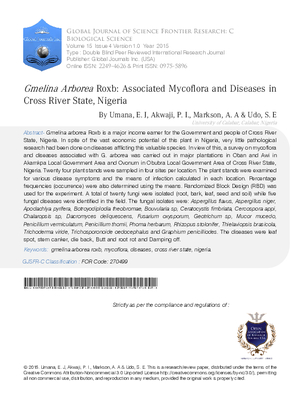 Gmelina Arborea Roxb: Associated Mycoflora and Diseases in Cross River State, Nigeria
