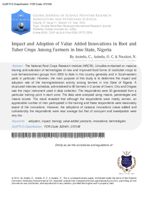 Impact and Adoption of  Value Added Innovations in Root and Tuber Crops among Farmers in Imo State, Nigeria