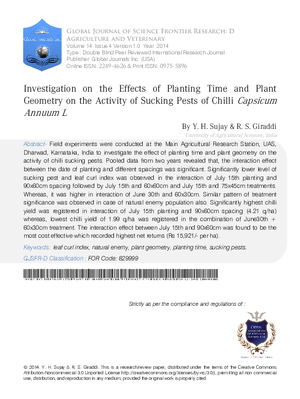 Investigation on the Effects of Planting Time and Plant Geometry on the Activity of Sucking Pests of Chilli Capsicum Annuum L