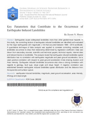 Key Parameters that Contribute to the Occurrence of Earthquake Induced Landslides