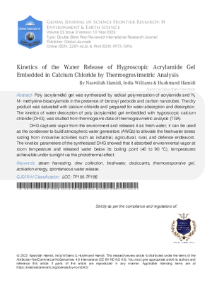 Kinetics of the Water Release of Hygroscopic Acrylamide Gel Embedded in Calcium Chloride ‎by Thermogravimetric Analysis