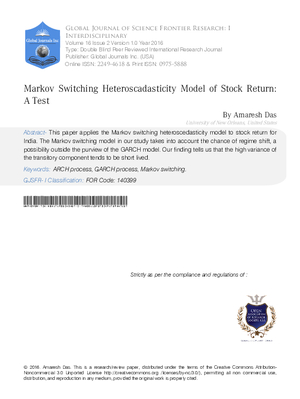 Markov Switching Heteroscadasticity Model of Stock Return: A Test