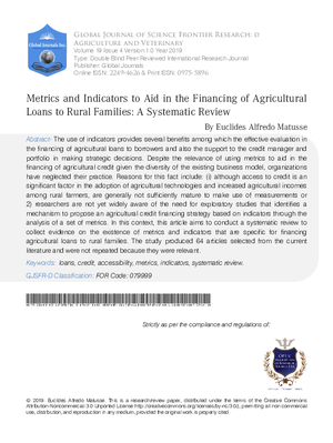 Metrics and Indicators to Aid in the Financing of Agricultural Loans to Rural Families: A Systematic Review