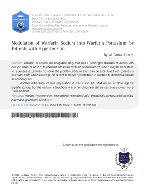 Modulation of Warfarin Sodium into Warfarin Potassium for Patients with Hypertension