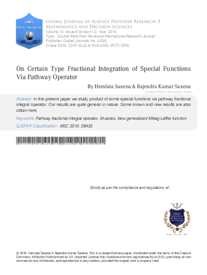 On Certain Type Fractional Integration of Special Functions via Pathway Operator