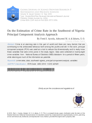 On the Estimation of Crime Rate in the Southwest of Nigeria: Principal Component Analysis Approach