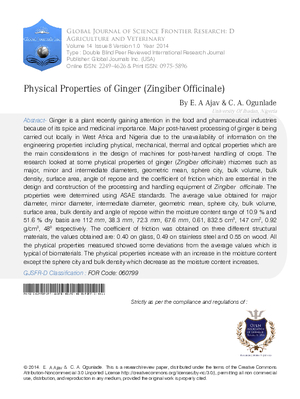 Physical Properties of Ginger (Zingiber officinale)