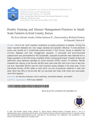 Poultry Farming and Disease Management Practices in Small-Scale Farmers in Kisii County, Kenya