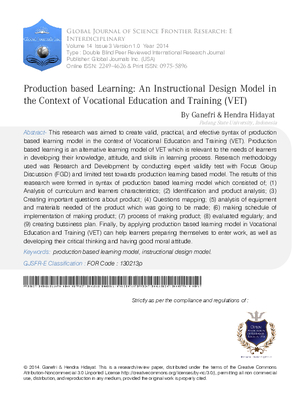 Production based Learning: An Instructional Design Model in the Context of Vocational Education and Training (VET)