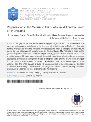 Regeneration of the Molluscan Fauna of a Small Lowland River after Dredging