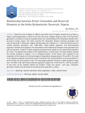 Relationship between Power Generation and Reservoir Elements in the Jebba Hydroelectric Reservoir, Nigeria.