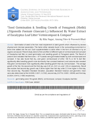 Seed Germination and Seedling Growth of Fenugreek (Methi) (Trigonella foenum graecum L.) Influenced by Water Extract of Eucalyptus Leaf Litter Vermicompost and Compost