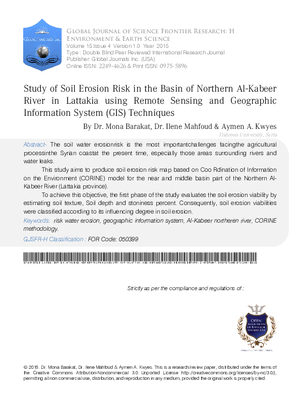 Study of Soil Erosion Risk in the Basin of Northern Al-Kabeer River in Lattakia using Remote Sensing and Geographic Information System (GIS) Techniques