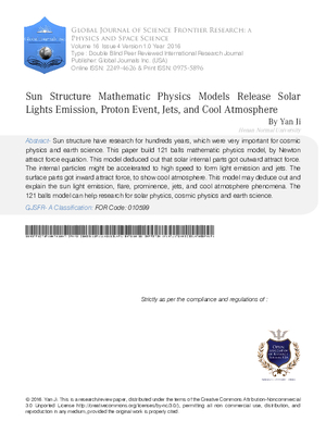 Sun Structure Mathematic Physics Models Release Solar Lights Emission, Proton Event, Jets, and Cool Atmosphere