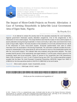 The Impact Of Micro-Credit Projects On Poverty Alleviation: A Case Of Farming Households In Ijebu-Ode Local Government Area Of Ogun State, Nigeria