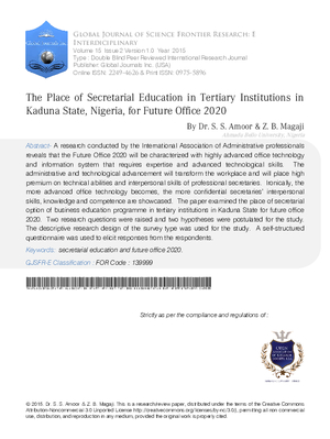 The Place of Secretarial Education in Tertiary Institutions in Kaduna State, Nigeria, for Future Office 2020