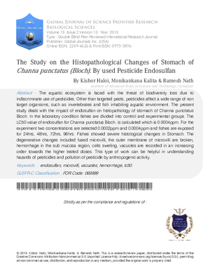 The Study on the Histopathological Changes of Stomach of Channa punctatus Bloch. By Used Pesticide Endosulfan