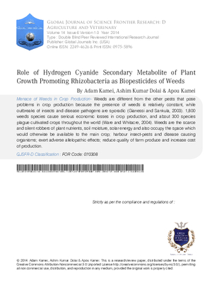 Role of Hydrogen Cyanide Secondary Metabolite of Plant Growth Promoting Rhizobacteria as Biopesticides of Weeds