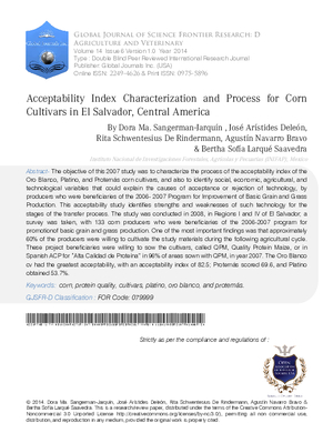 Acceptability Index Characterization and Process for Corn Cultivars in El Salvador, Central America