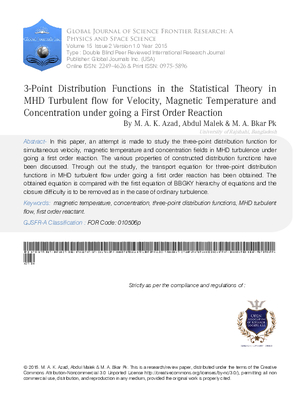 3-Point Distribution Functions in the Statistical Theory in Mhd Turbulent Flow for Velocity, Magnetic Temperature and Concentration under going a First Order Reaction