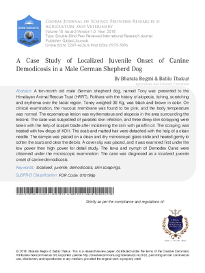 A Case Study of Localized Juvenile Onset of Canine Demodecosis in a  Male German Shepherd Dog