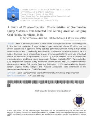A Study of Physico-Chemical Characteristics of Overburden Dump Materials...