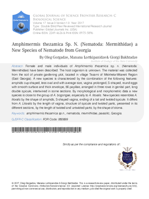 Amphimermis Thezamica sp. n. (Nematoda: Mermithidae) a New Species of  Nematode from Georgia